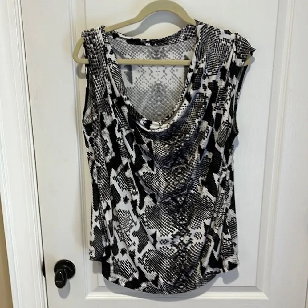 Worthington Woman Black Snakeskin Cowl Neck Blouse